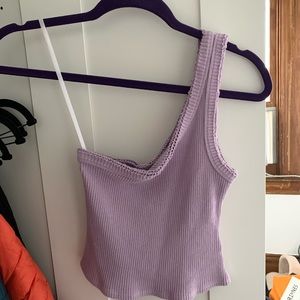 UO Lavender One Shoulder Ribbed Tank Top